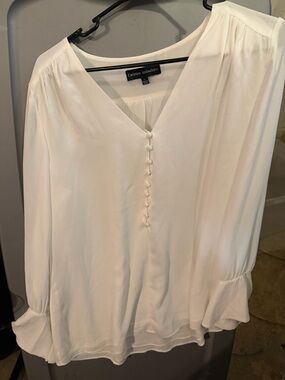 Catherine Malandrino White V-Neck Button Front Blouse